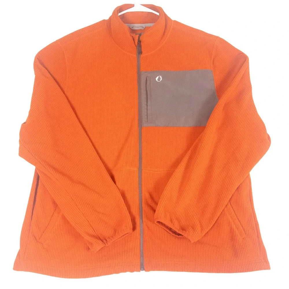 The American Outdoorsman Mens 2XL Orange Waffle Knit Full Zip Fleece Jacket
